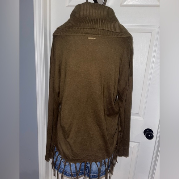 MICHAEL Michael Kors brown Cowl Neck Sweater with Fringe top shirt Medium - Picture 2 of 5